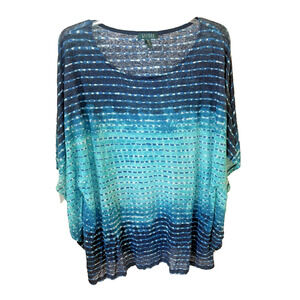 Lauren Ralph Lauren Top 3X Blue Tie Dye Linen Poncho Beach Cover Boho Chic Flowy